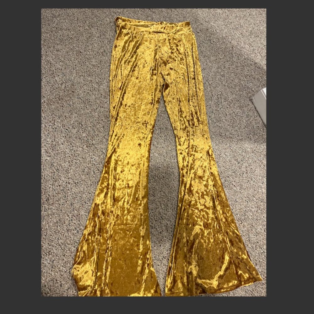 Velvet gold bell bottom pants